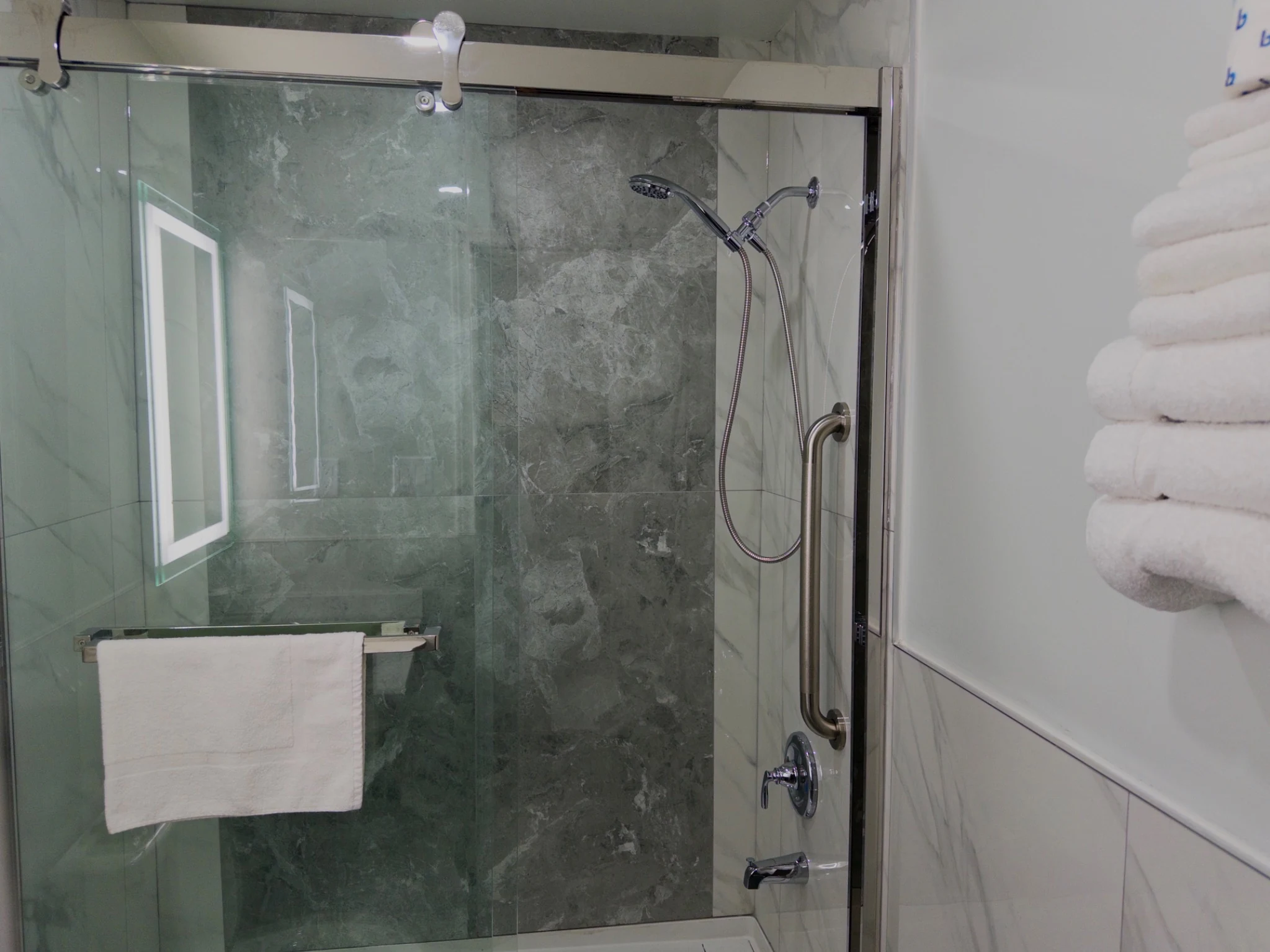 Renovated bathroom in the Single Queen Room